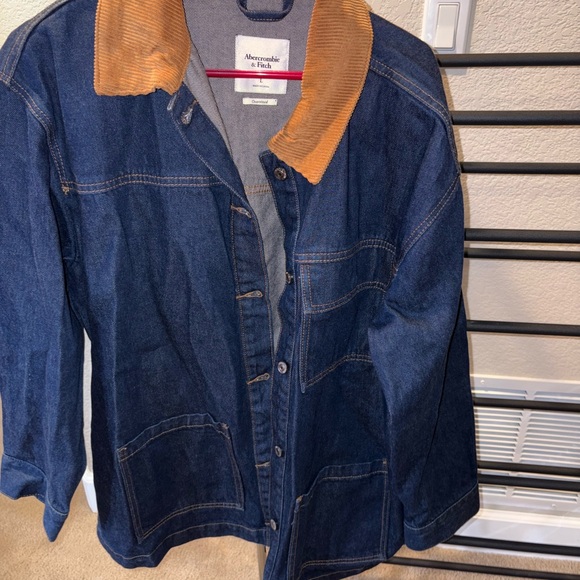 Abercrombie & Fitch Blue Denim Jacket with Tan Collar - Picture 1 of 4